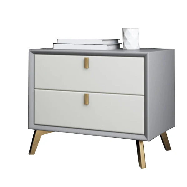 Contemporary Night Table Leather Bed Nightstand with 2 Drawers