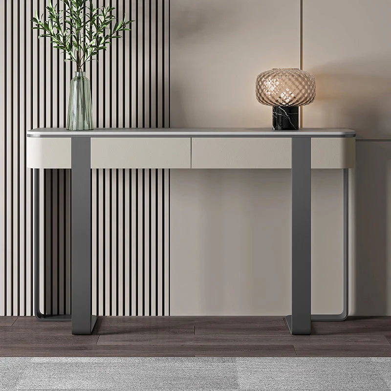 Stone Console Accent Table with Stainless Steel Bracket for Hall