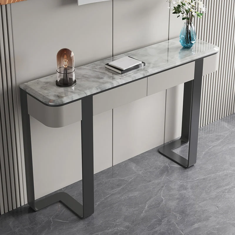 Contemporary Console Accent Table Scratch Resistant with Stone Top for Hall