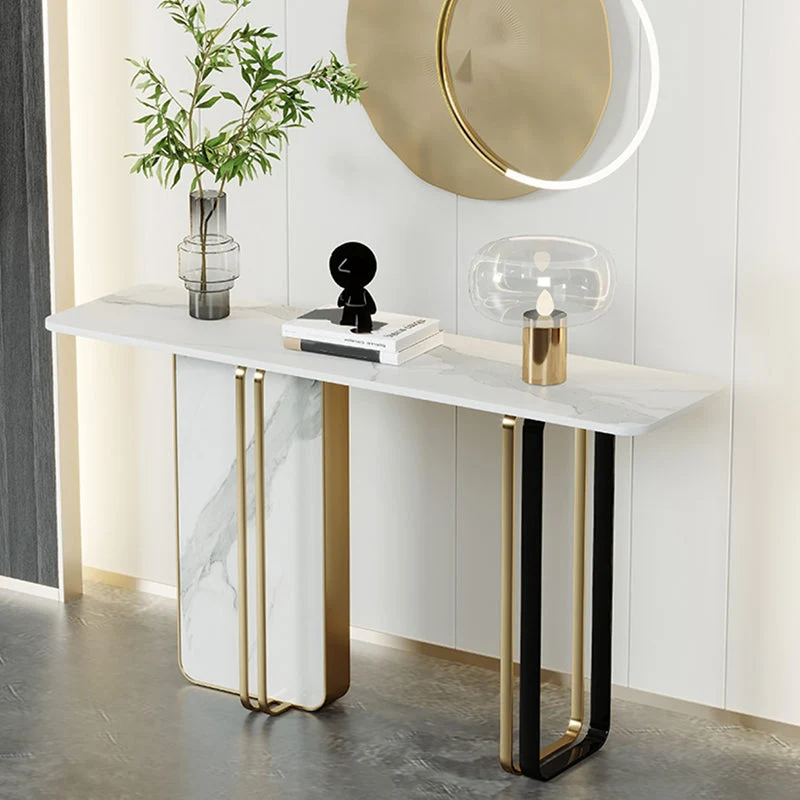 Glam Stone Rectangle Console Accent Table with Marble for Hall