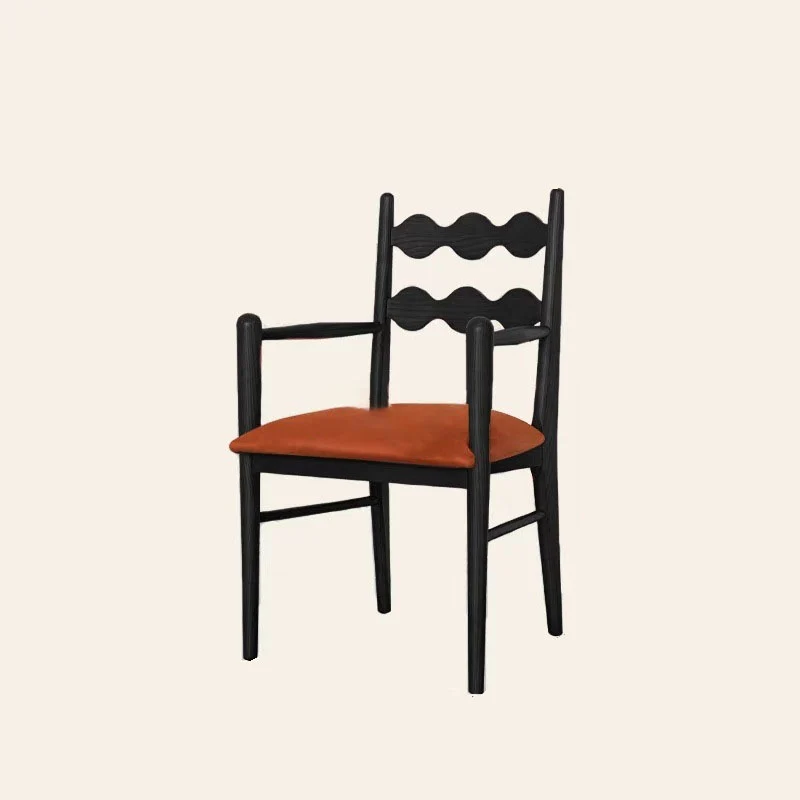 Traditional French Rectangular Velvet Solid Wood Dining Chair Backrest Armrest For Dining Room & Kitchen