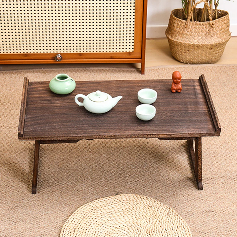 Traditional Vintage Rectangular Solid Wood Coffee Table 2-Leg Foldable For Living Room