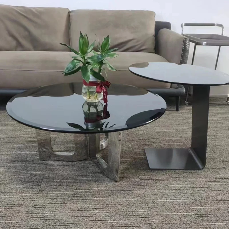 Modern Luxury Round Stainless Steel Glass Coffee Table For Living Room
