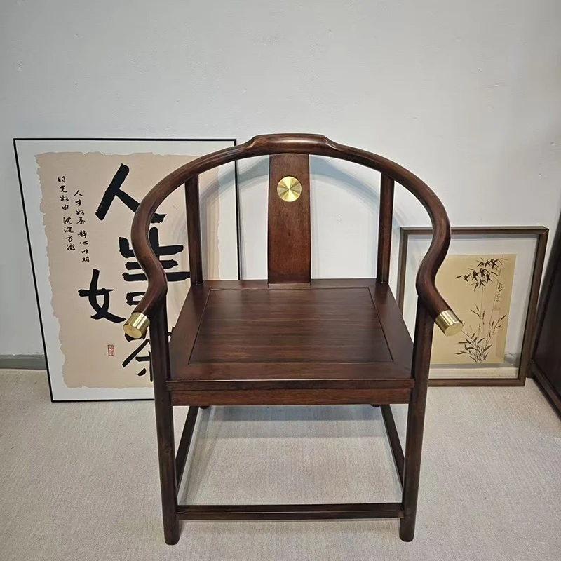 Modern Minimalist Curved Solid Wood Copper Dining Chair Backrest Armrest For Dining Room