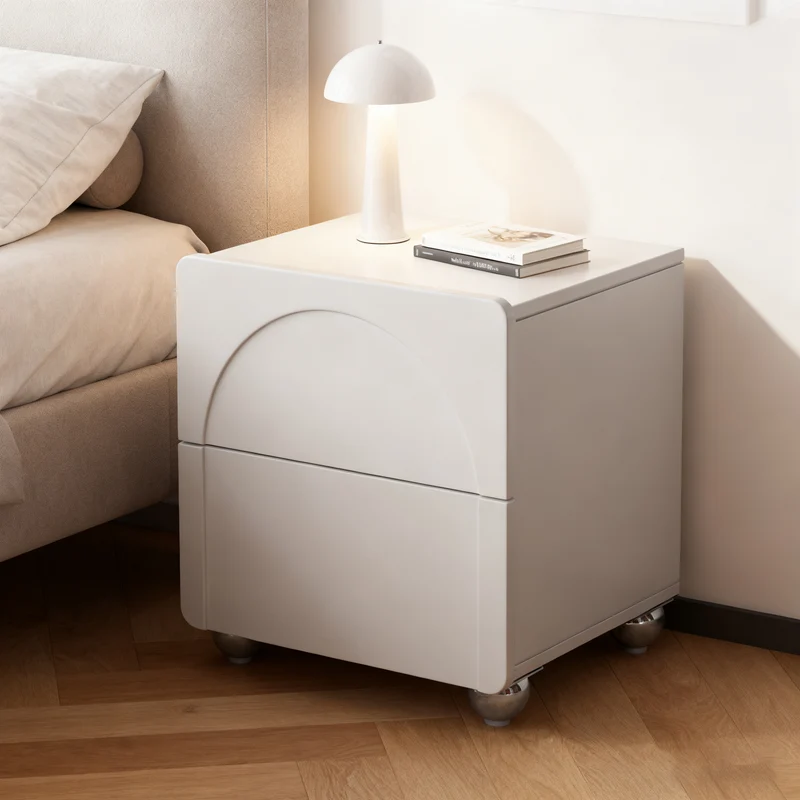 Modern Minimalist Rectangular Nightstand With 2 Drawers E1 Eco-Friendly MDF Rounded Corners & Plastic Base For Bedroom
