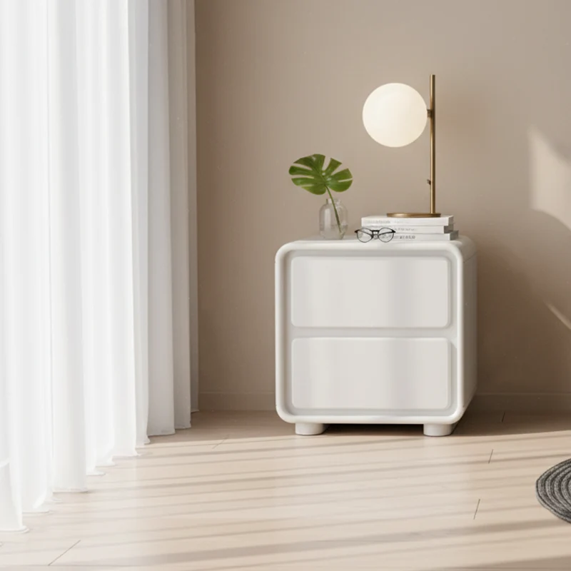 Modern Minimalist Rectangular Nightstand With 2 Drawers E1 Eco-Friendly MDF Smooth Slides Rounded Corners For Bedroom Storage