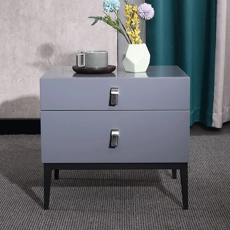 Modern Luxury Square Morandi Grey 2-Drawer Storage Nightstand - Minimalist Elegance Bedside Table For Bedroom