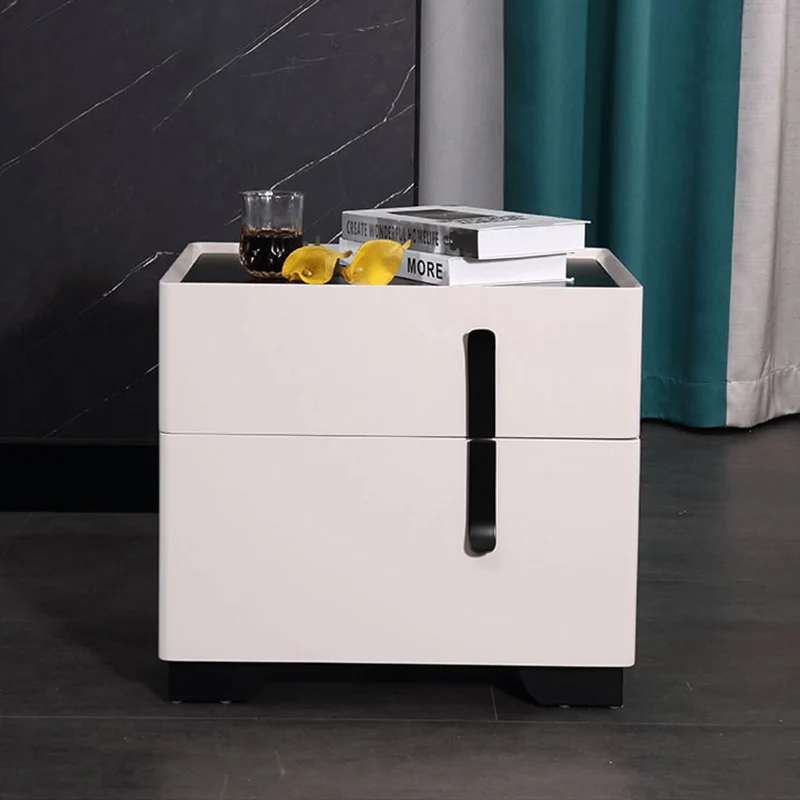 Contemporary Scandinavian Square Beige 2-Drawer Storage Nightstand - Minimalist Bedside Table For Bedroom
