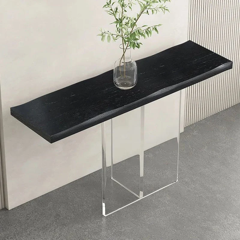 Rectangle Shape Contemporary Console Table Pine Console Sofa Table in Natural/Black