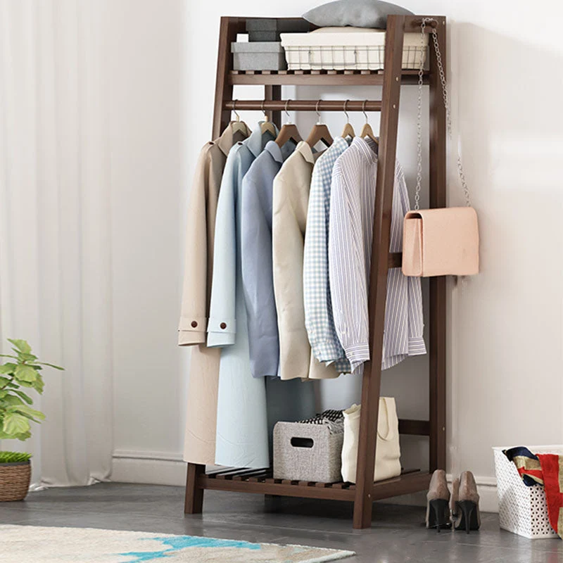 Living Room Coat Rack Wood 56.69 Inch Hall Tree Trapezoid Shape Entryway Kit