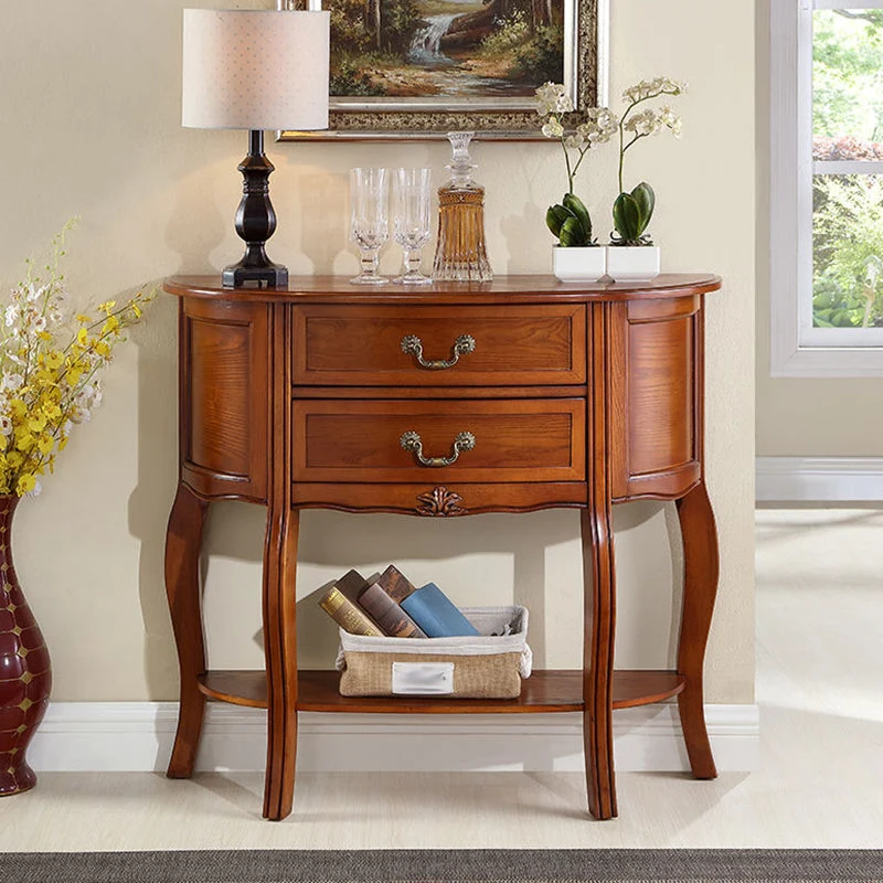 14 inch Wide Console Table Mid-Century Modern Half Moon Wood Accent Table