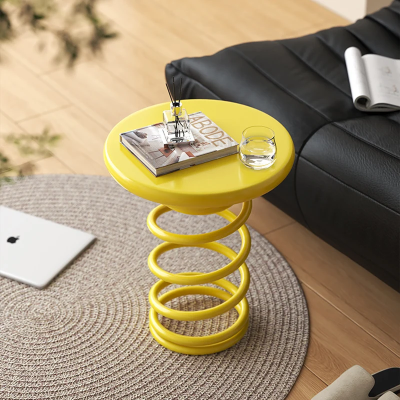 Modern Creative Spring-Shaped Metal Density Board Side Table Sturdy For Living Room