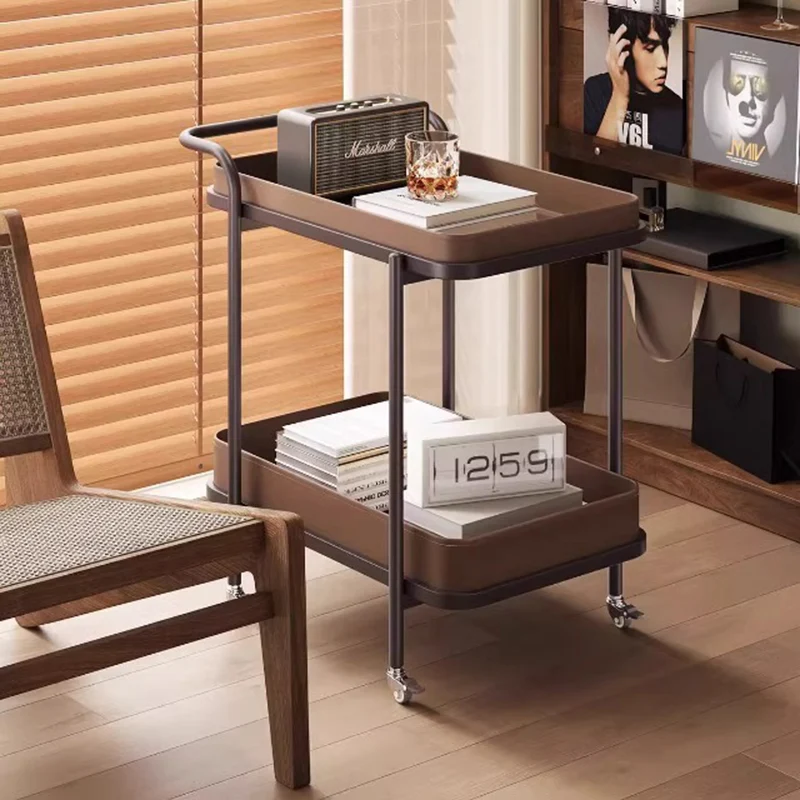 Traditional Vintage Saddle-Style Faux Leather Carbon Steel Metal Rounded Square Side Table With 2-Tier For Living Room