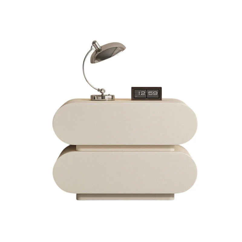 Modern Luxury Cat Scratch Resistant Leather Solid Wood Multilayer Plywood Oval Nightstand With 2-Drawer For Bedroom