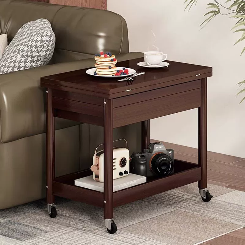 Traditional Chinese Rectangular Nan Bamboo Solid Wood Plywood Foldable Movable Coffee Table 2-Tier For Living Room