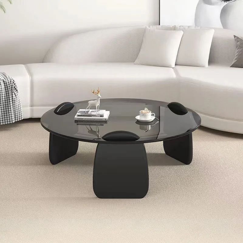 Modern Minimalist Round Glass Plywood HDF Coffee Table For Living Room