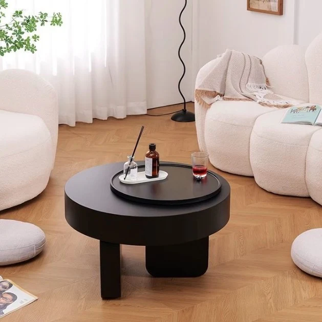 Modern Minimalist Round Carbon Steel MDF Hidden Storage Coffee Table 1-Cabinet For Living Room