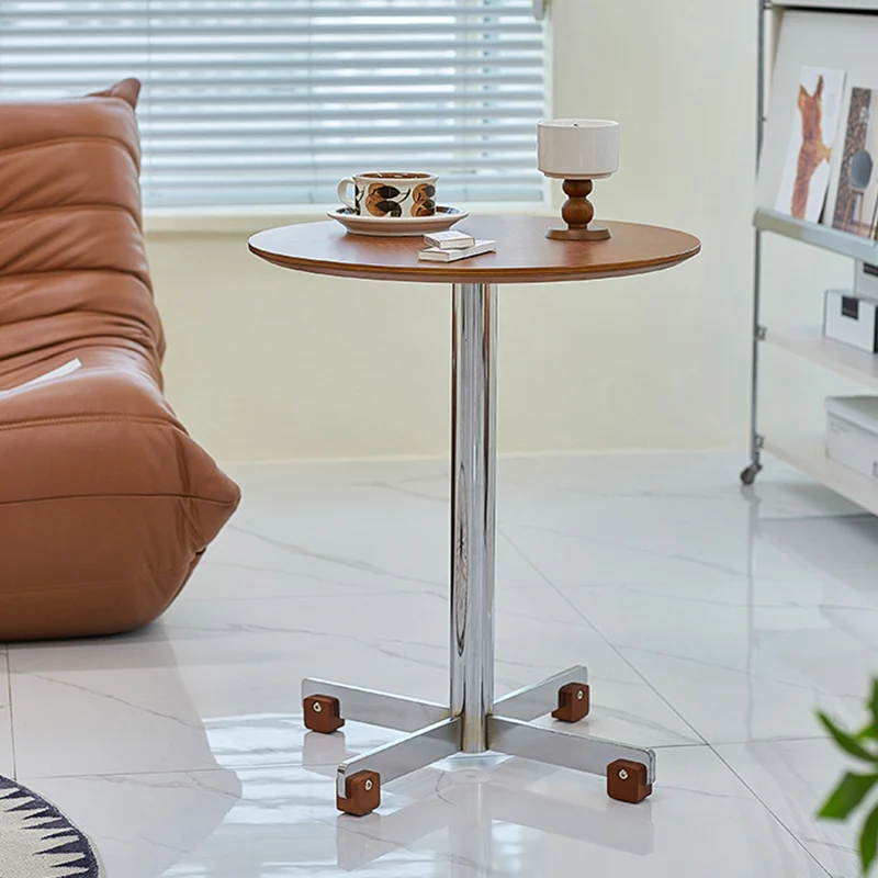 Traditional Vintage Round Plywood Electroplated Iron Side Table For Living Room