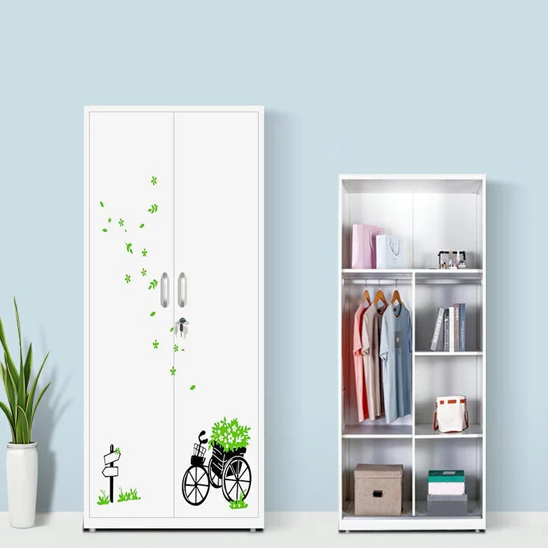 Modern Armoire Steel 2 Doors White Small Wardrobe Armoire with Lock