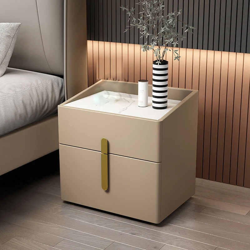 Modern Accent Table Nightstand Drawer Storage Stone Bedside Cabinet for Bedroom