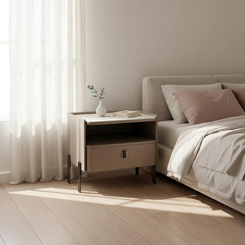 Traditional French-Style Nightstand - Eco-Friendly MDF & Durable Rock Slab Bedside Table 1-Drawer For Bedroom & Living Room