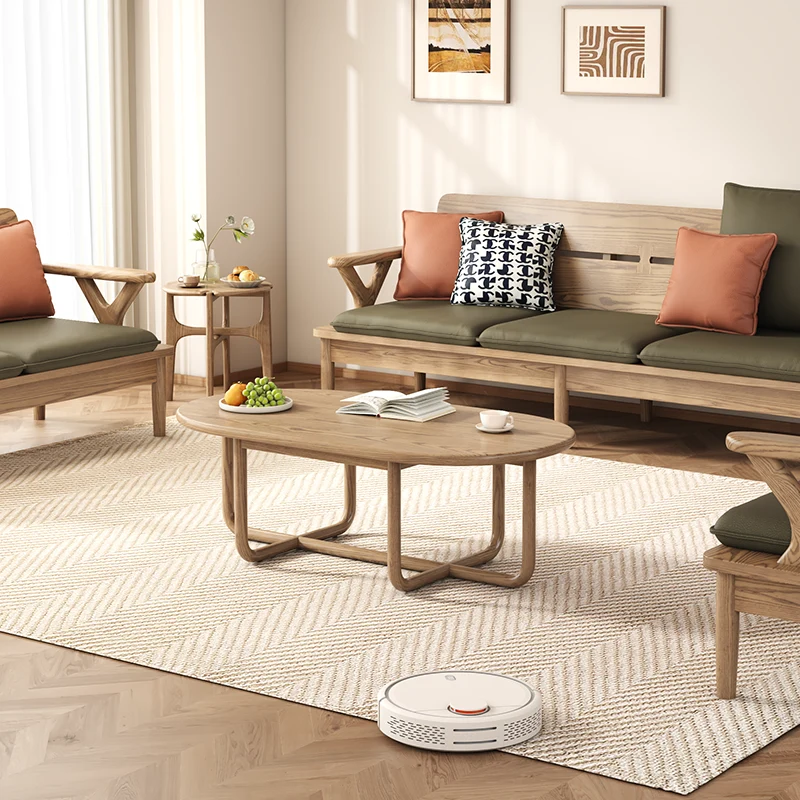 Modern Minimalist Oval Coffee Table - Stable & Eco-Friendly Ash Wood Table 1-Tier For Living Room