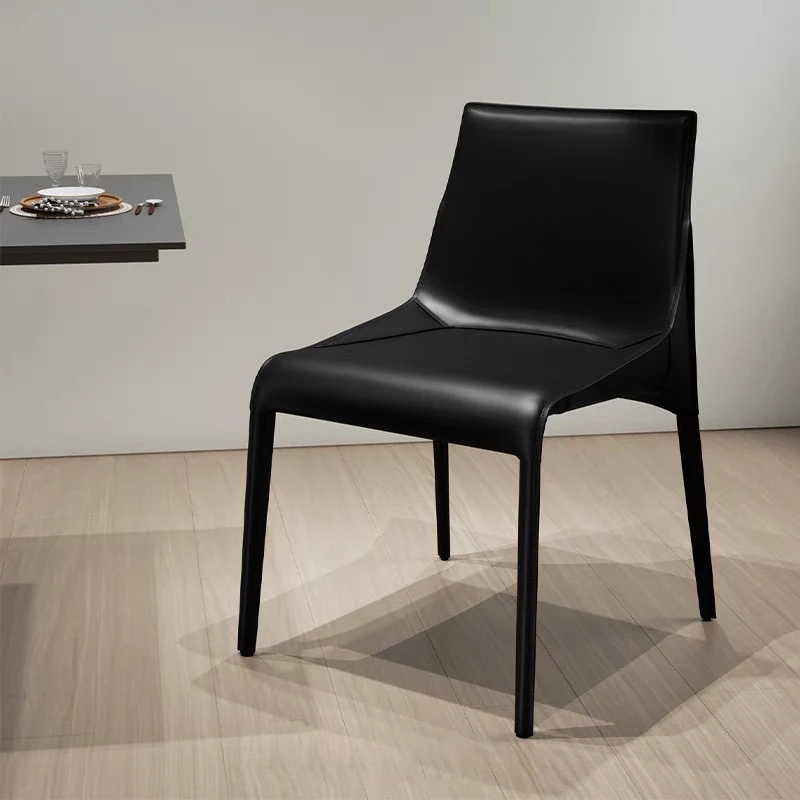 Modern Minimalist Rectangular Saddle-Style Faux Leather Carbon Steel Dining Chair Backrest Armless For Dining Room & Kitchen