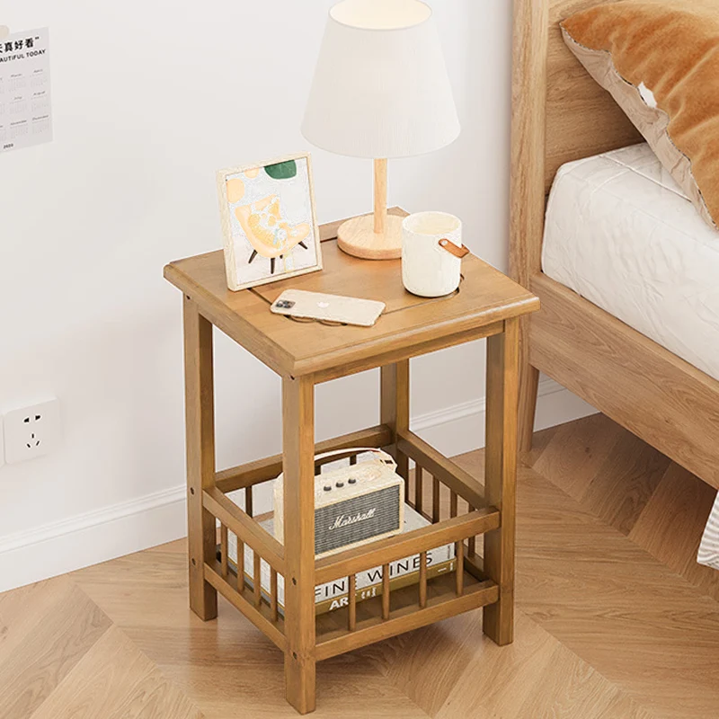 Traditional Chinese Square Rectangular MDF Nan Bamboo Nightstand 2/3-Tier For Bedroom