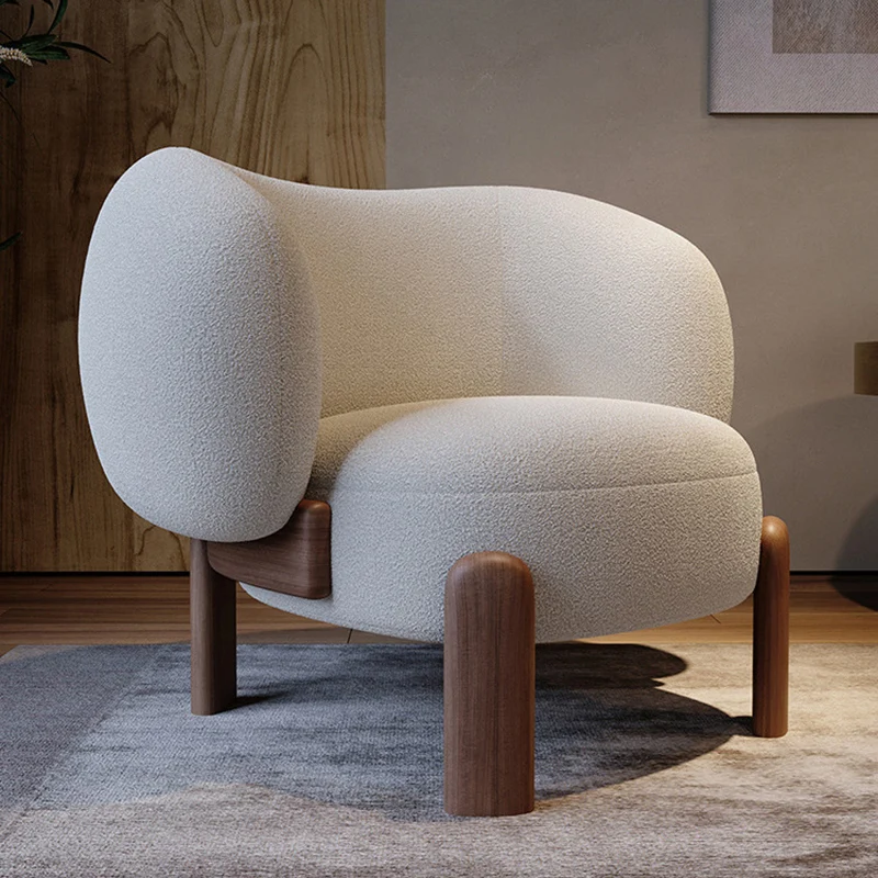 Modern Minimalist Square Rectangular Solid Wood Plywood Ash Wood Sherpa Fleece Accent Chair Backrest Armless For Living Room