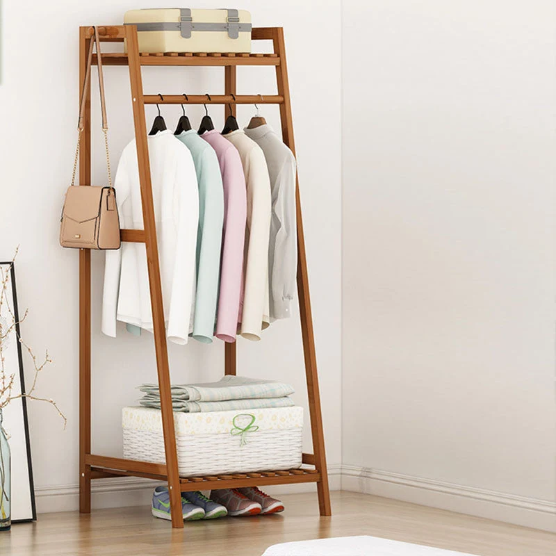 Modern Clothes Hanger Free Standing Wood Coat Rack with Storage Shelving