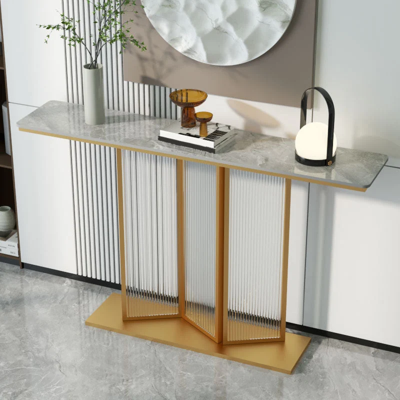 Glam Rectangle Shape Console Sofa Table with Stone Top for Hall