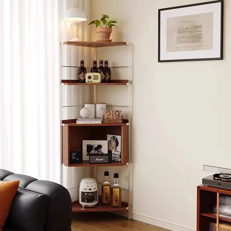 Modern Minimalist Rectangular Particle Board Steel Storage Corner Shelf Unit 5-Tier For Living Room