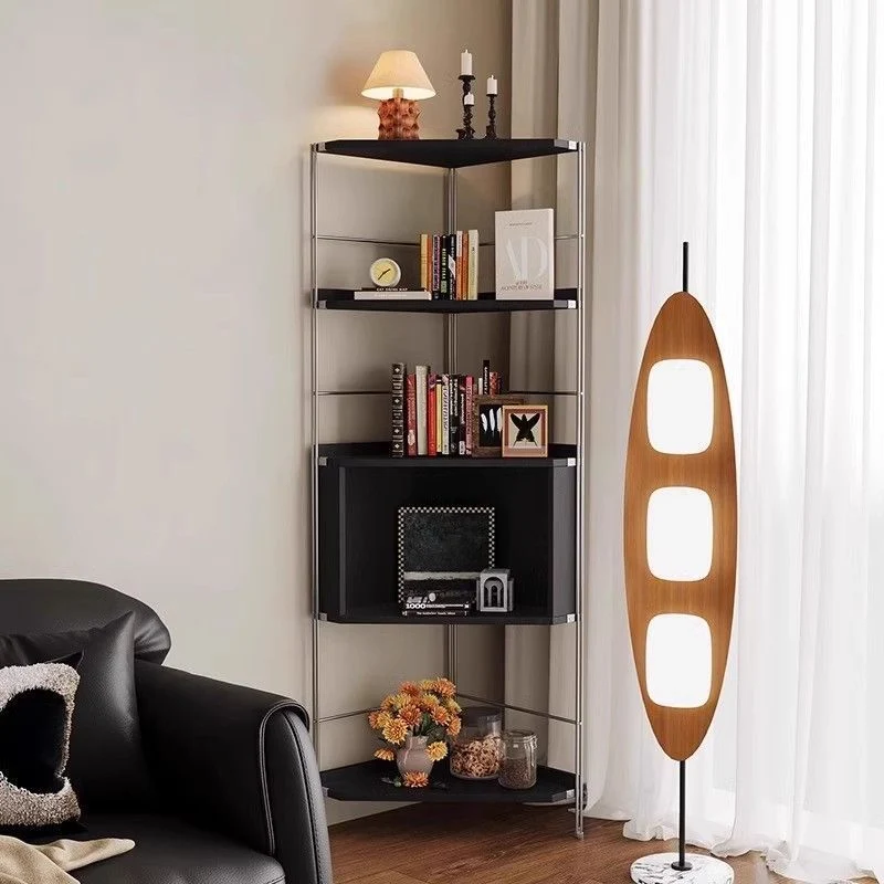 Modern Minimalist Rectangular Particle Board Steel Storage Corner Shelf Unit 5-Tier For Living Room