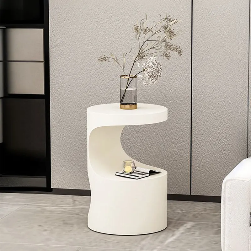 Contemporary Scandinavian Round Carbon Steel Side Table 2-Tier For Living Room