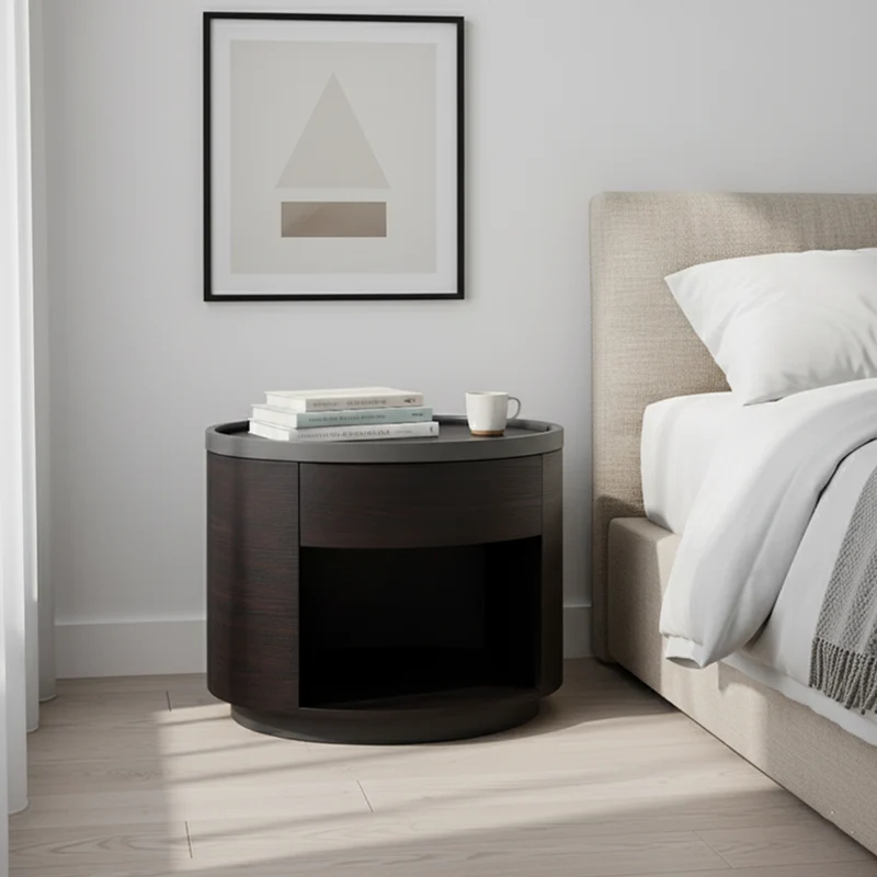 Sophisticated Vintage Baked Paint Nightstand - Wood Veneer Dual Storage Design 1-Drawer Bedside Table For Bedroom & Living Room