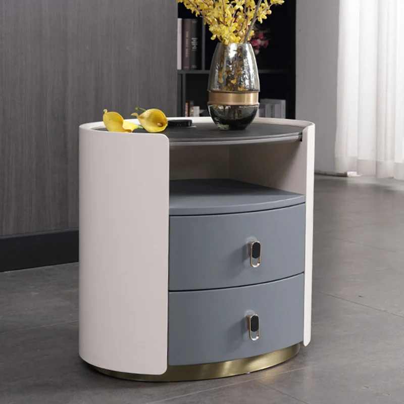 Premium Luxury Nightstand - Matte Baked Paint Curved Multi-Style Adaptability Bedside Table 2-Drawer For Bedroom