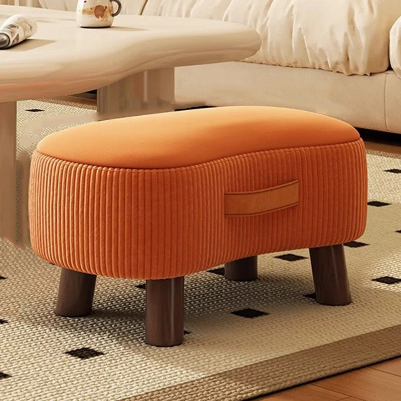 Contemporary Scandinavian Synthetic Fabric Solid Wood Soap-Shaped Cylinder Low Stool For Living Room