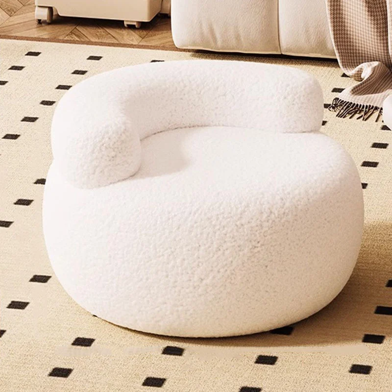 Modern Minimalist Sherpa Fabric Solid Wood Curved Round Low Stool With Backrest For Living Room