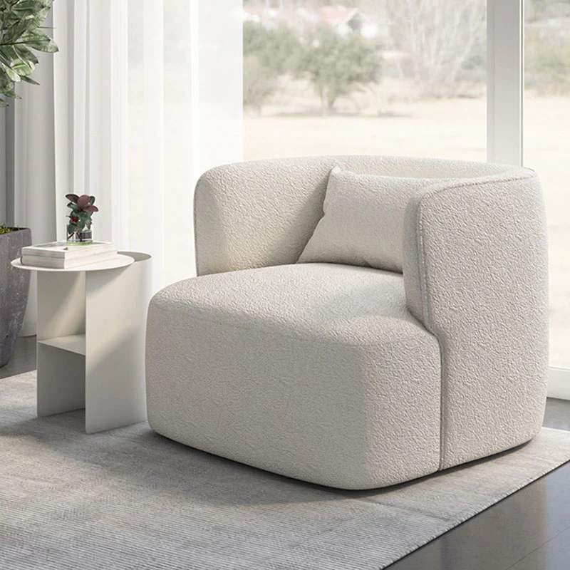 Contemporary Scandinavian Sherpa Fabric Velvet Solid Wood Rounded Square Accent Chair With Backrest For Living Room