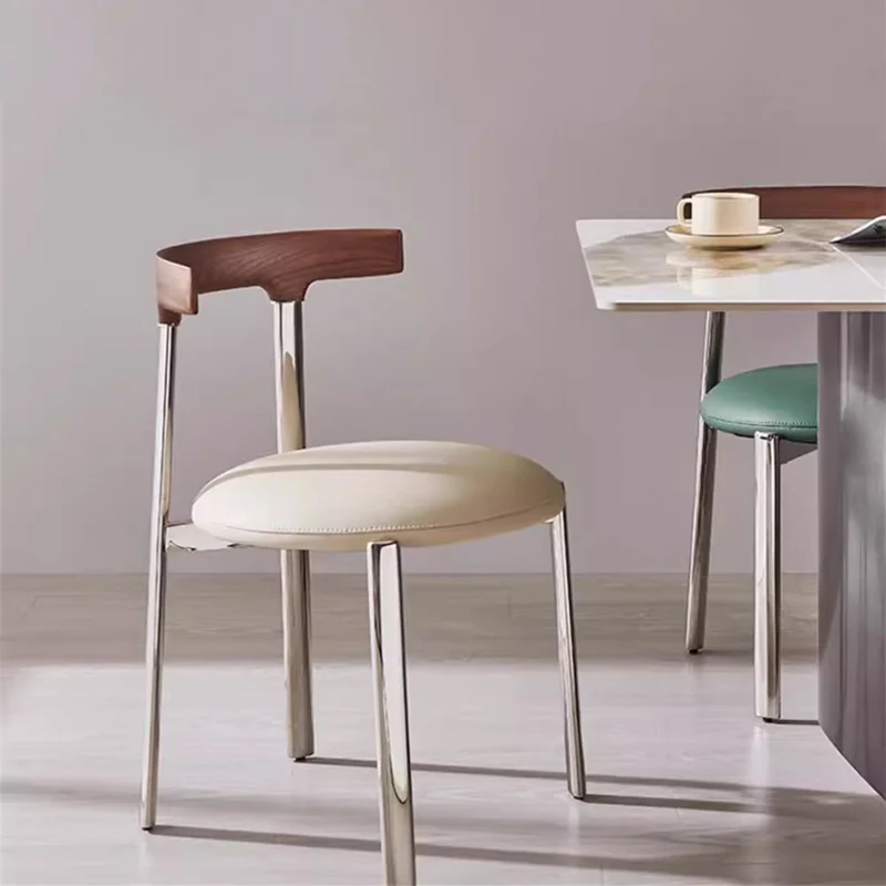 Contemporary Scandinavian Microfiber Leather Stainless Steel Ash Wood Round Curved Back Dining Chair With Backrest For Dining Room