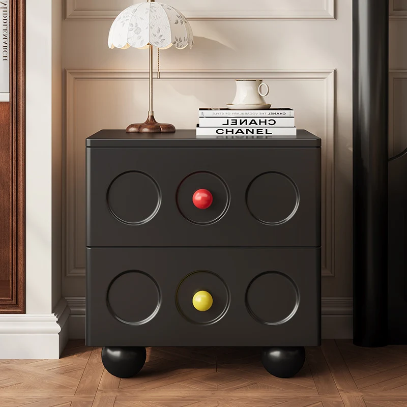 Traditional Vintage Rubberwood Plywood Rounded Square Nightstand With Ball Feet 2-Drawer For Bedroom