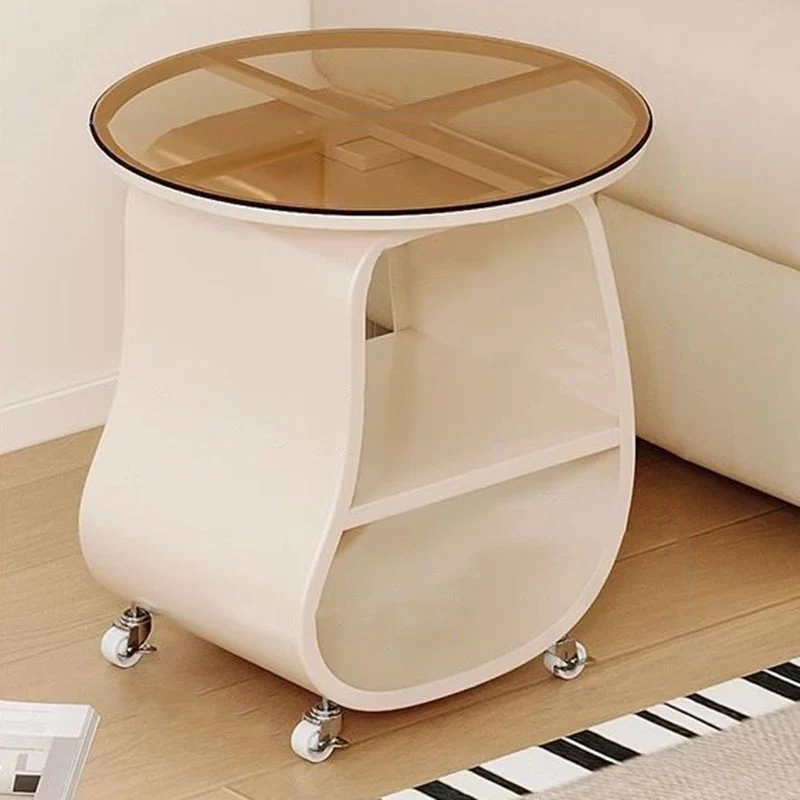 Contemporary Creative Glass MDF Iron Irregular Oval Mobile Side Table 3-Tier For Living Room