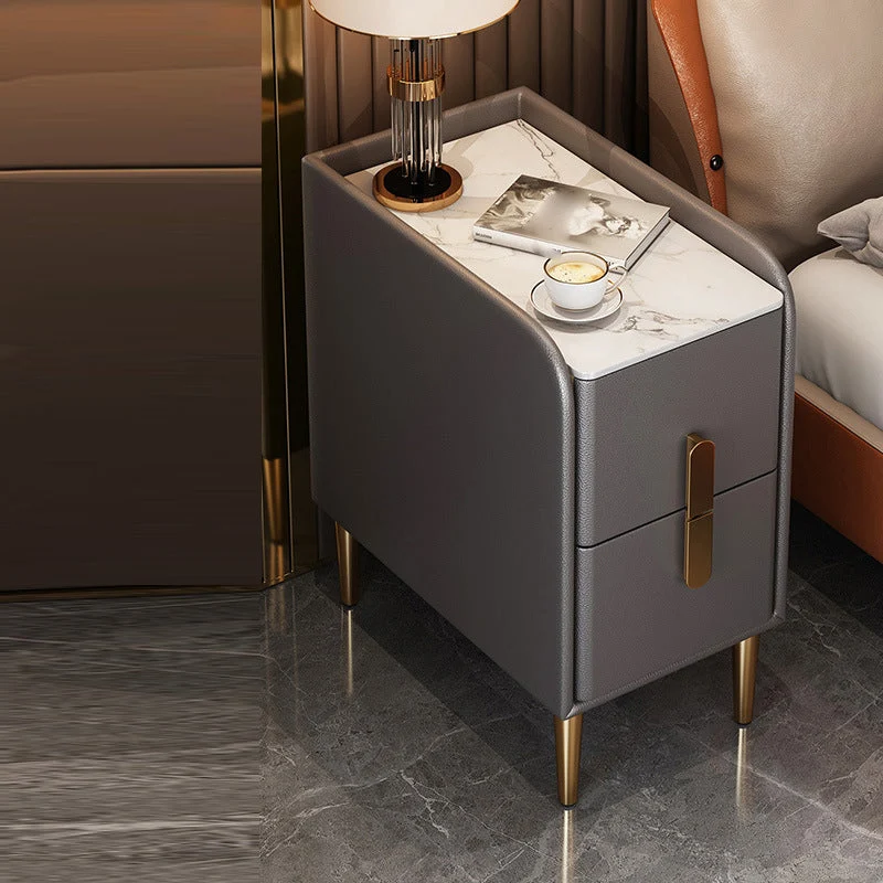 Modern Night Table Drawer Storage Stone Nightstand with Legs for Bedroom