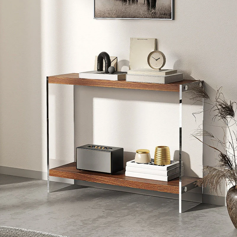 Contemporary Ash Console Accent Table with 2 Shelves for Hall