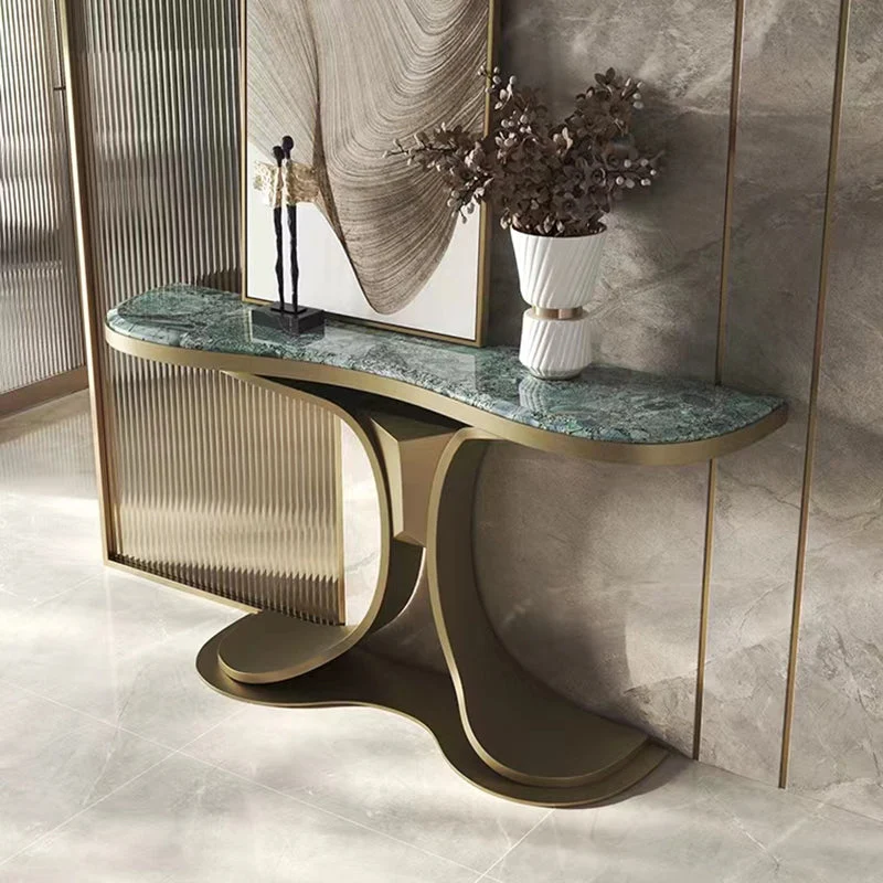 Glam Free Form Console Table with Stainless Steel Bracket for Hall