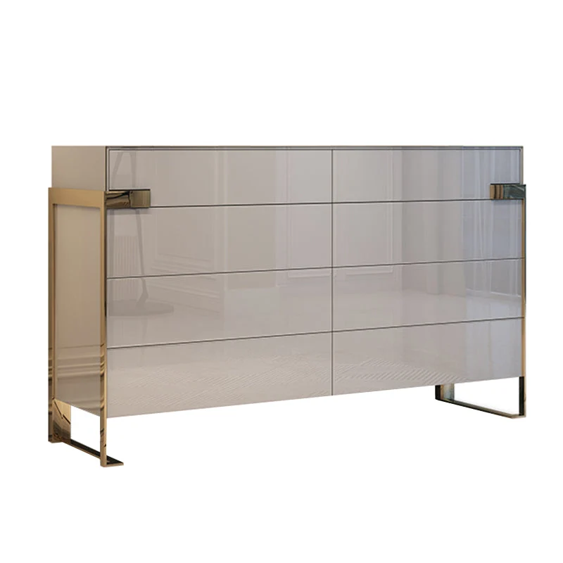 Glam Wood Horizontal Storage Chest with 8 Drawers for Bedroom