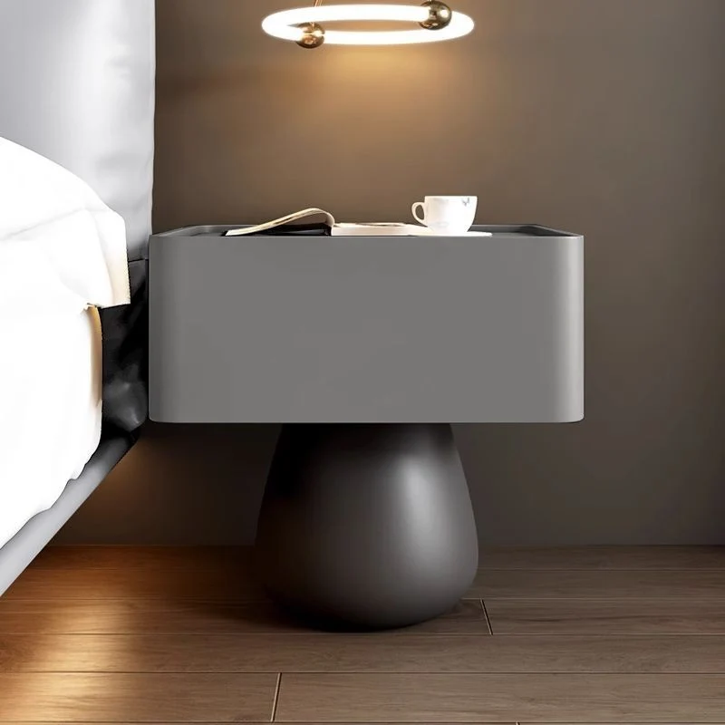 Modern Minimalist Square Rectangular Microfiber Leather Solid Wood Solid Wood Plywood Nightstand 1-Drawer For Bedroom