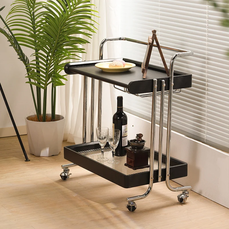 Modern Minimalist Rectangular Solid Wood Stainless Steel Side Table 2-Tier Movable For Living Room