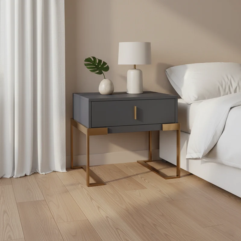 E1 Eco-Safe Industrial Bedside Table - Scratch-Resistant Baking Paint Nightstand 1-Drawer Nightstand For Bedroom & Living Room
