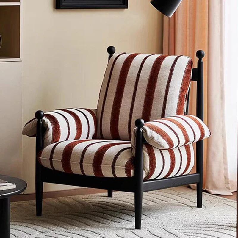 Traditional Vintage Curved Cotton Solid Wood Velvet Fabric Accent Chair Backrest Armrest For Living Room